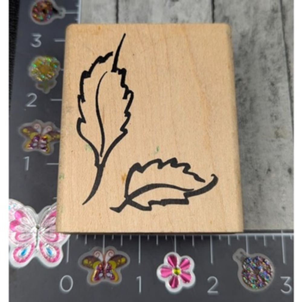 Denami Design Pair of Leaves Plant 2001 Rubber Stamp Wood #K80